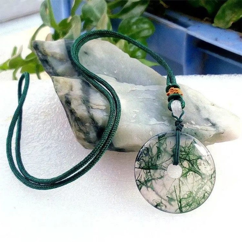 Mặt dây chuyền khóa an toàn mã não thủy sinh tự nhiên Mặt dây chuyền Chalcedony Boutique tròn