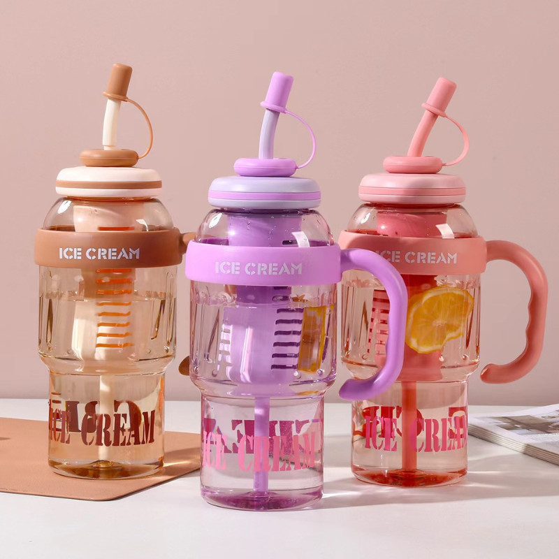 Bình Nước Nhựa 1400ml Có Ống Hút, Quai Cầm, Lọc Trà Detox Khóa Chặt Không Rò Rỉ Mang Đi Tập Gym, Đi Học, Đi Làm | 267