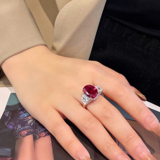 Châu Âu Mỹ ins Phong Cách Mới Đính Kim Cương Hình Bầu Dục Đỏ Corundum Phù Hợp Với Nữ