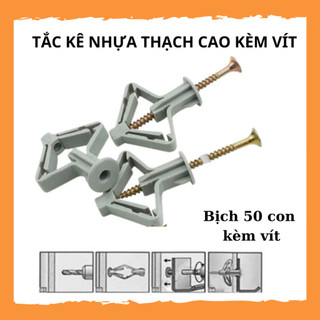 Tắc Kê Nhựa, Tắc Kê Bướm, Nở Cánh Bướm,Vít Nở Nhựa Lắp Trần Thạch Cao, Bịch 50 Tắc Kê Kèm Vít SUNND