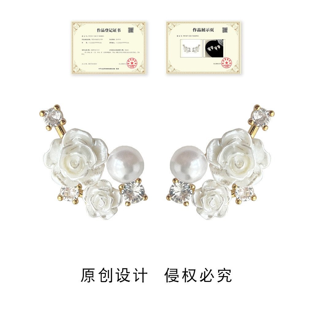 Thiết kế ban đầu ~ Bông tai kim bạc bông hoa tươi mát ngọt ngào khảm Micro zircon Hoa tai thiết kế thích hợp thanh lịch cho nữ