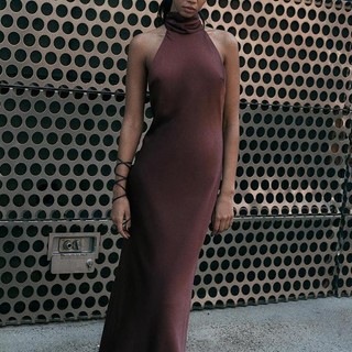 Đầm Zara made in Morocco lụa maxi yếm hở lưng
