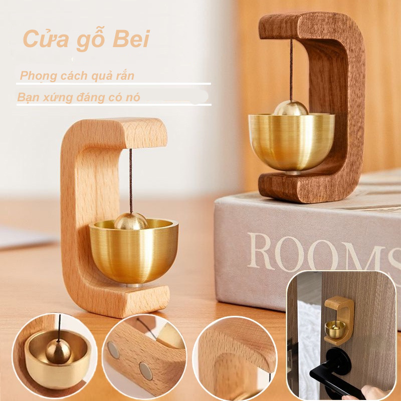 Chuông Gió Bằng Gỗ Treo Cửa Chuông Cửa, Chuông Đồng Gỗ Vintage，Chuông Đồng Trang Trí Nhà Cửa