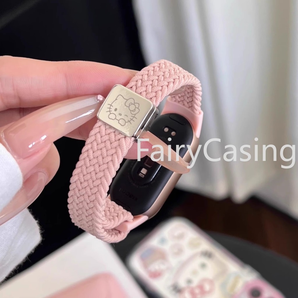 Dây đeo vòng bện từ tính cho dây đeo thông minh Xiaomi 10 9 8 Mi Band 7 6 5 4 3 Vòng tay nam nữ Co giãn Nylon Dây đeo thể thao co giãn Họa tiết mèo dễ thương