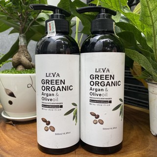 Dầu gội xả siêu mượt phục hồi LEVA Green Organic Argan & Olive oil ( hương nước hoa) 800mlx2 [ TN ]