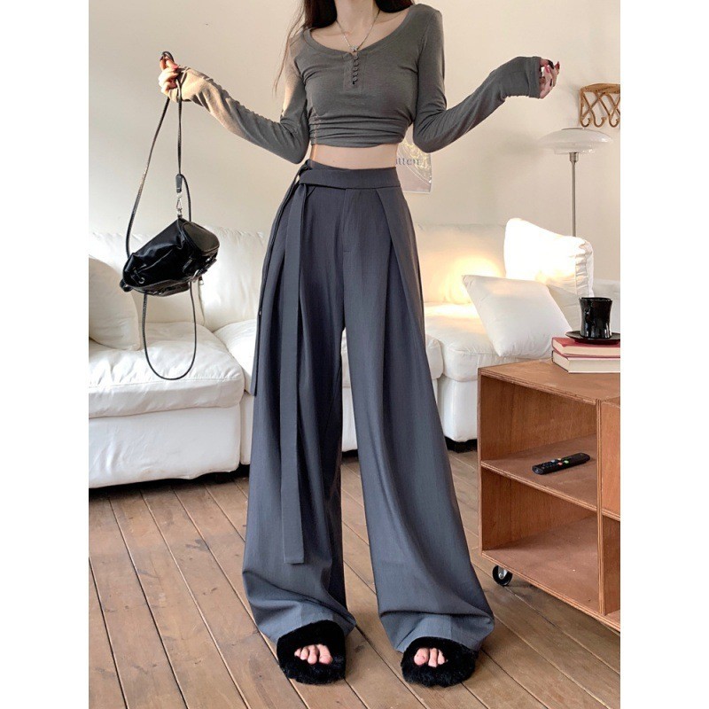 Quần Ống Rộng Hàng Loại 1, Quần Ống Suông Nữ Big Size Dài 105cm, Thiết Kế Dây Nơ Bản To Phong Cách Hot Trend