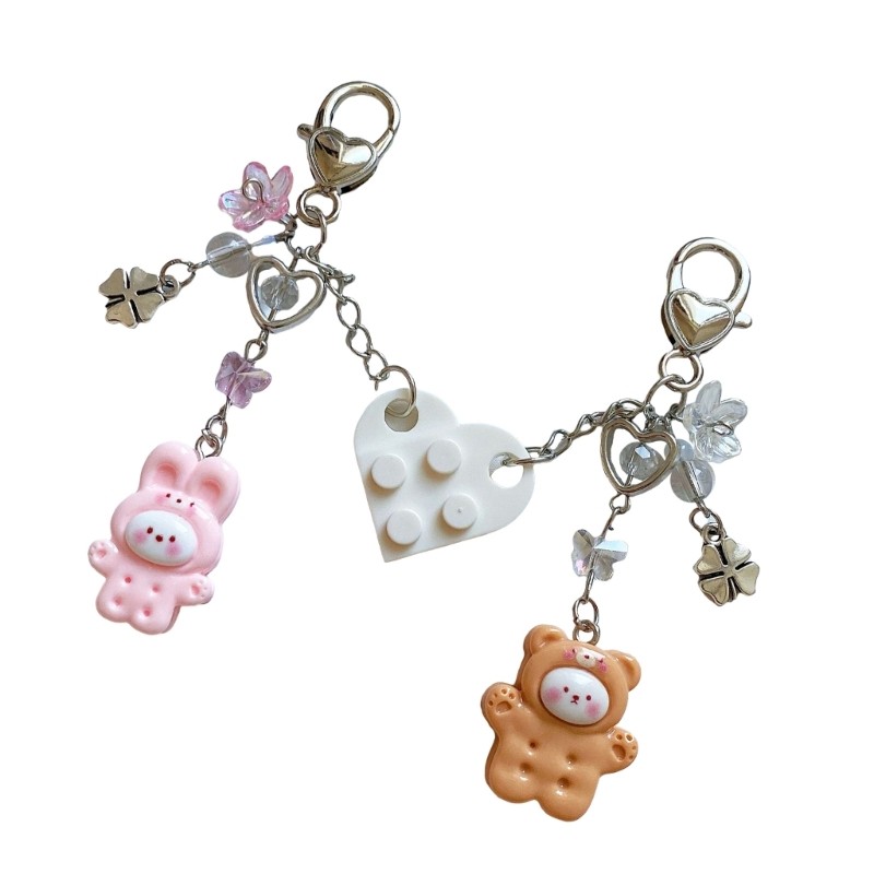 Cinna Thiết kế gạch độc đáo Móc khóa trái tim Động vật sành điệu Móc khóa hình trái tim với đồ chơi Gạch phụ kiện cho cặp đôi