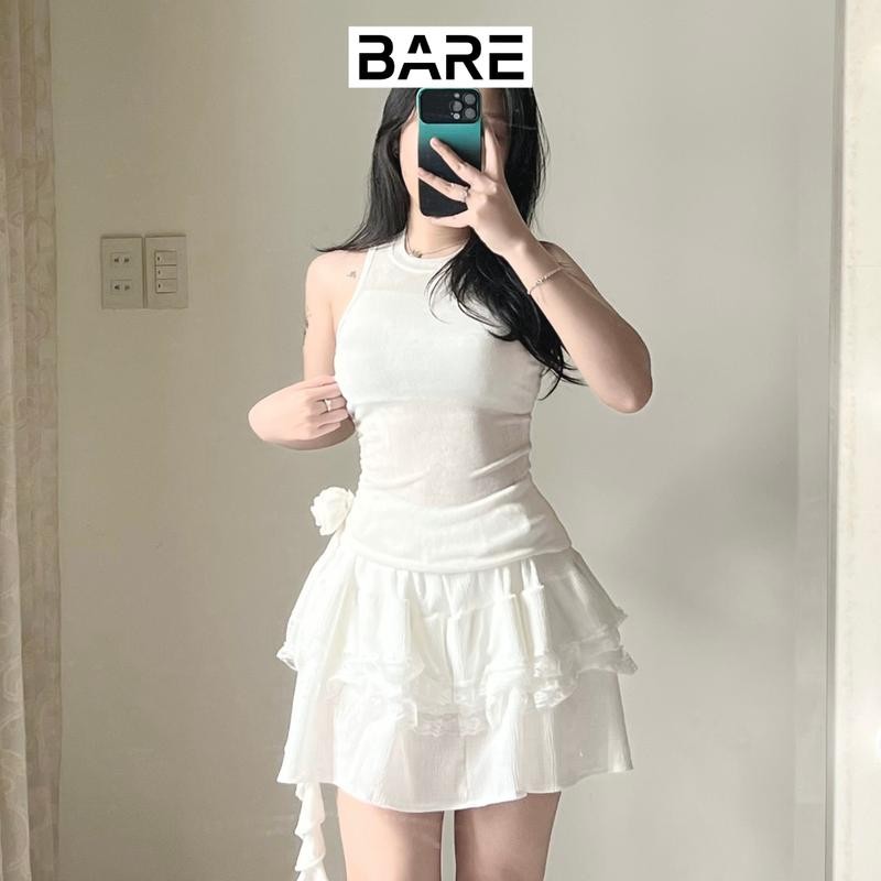 BARE.Y2K_Áo Thun Sát Nách Đính Hoa Có Lớp Lót Chất Dệt Nhũ_A275 Nữ Women Top Thun Voi Cotton Jean Cổ Tròn Ong Voan