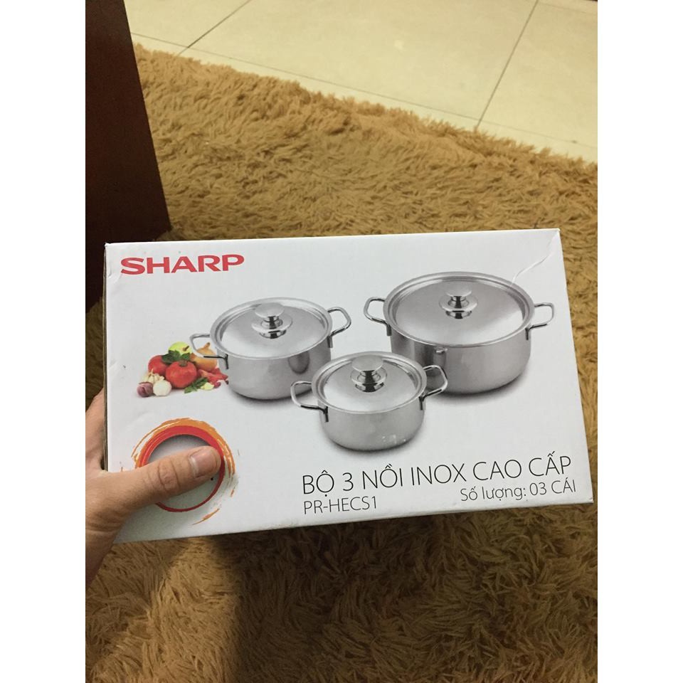 Bộ 3 Nồi Inox Sharp Cao Cấp Hấp Thu Nhiệt Nhanh Dùng Cho Mọi Loại Bếp