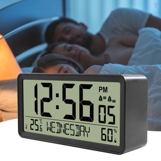 Đồng hồ báo thức kỹ thuật số LCD Bàn hoạt động bằng pin Đồng hồ nhỏ điện tử với nhiệt độ trong nhà Độ ẩm Ngày có đèn nền Chức năng báo thức cho phòng ngủ gia đình Bàn đầu giường