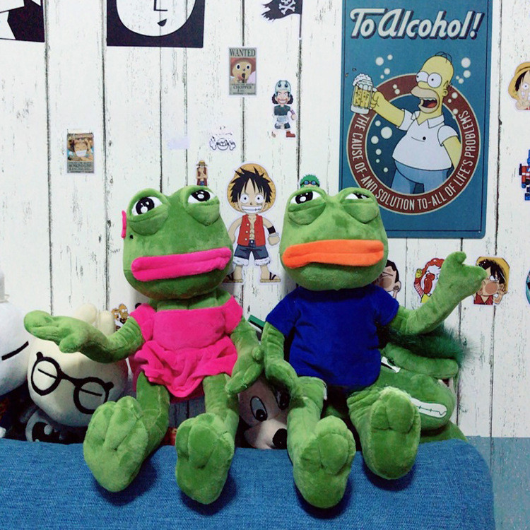 Green Frog Plushie - Búp bê nhồi bông mặt buồn dễ thương, Cánh tay & chân có thể tư thế linh hoạt, Bộ sưu tập lấy cảm hứng từ Kawaii Meme