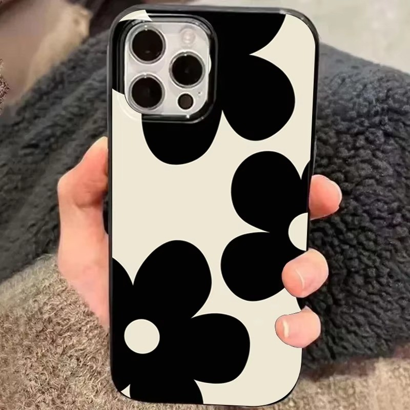 Ốp Điện Thoại Hoa Đen Thời Trang Cho iPhone 16 15 Pro Max 14 Plus 13 12 11 X XR XS Max 7 8 Plus 16E Vỏ Silicon Mềm Chống Sốc