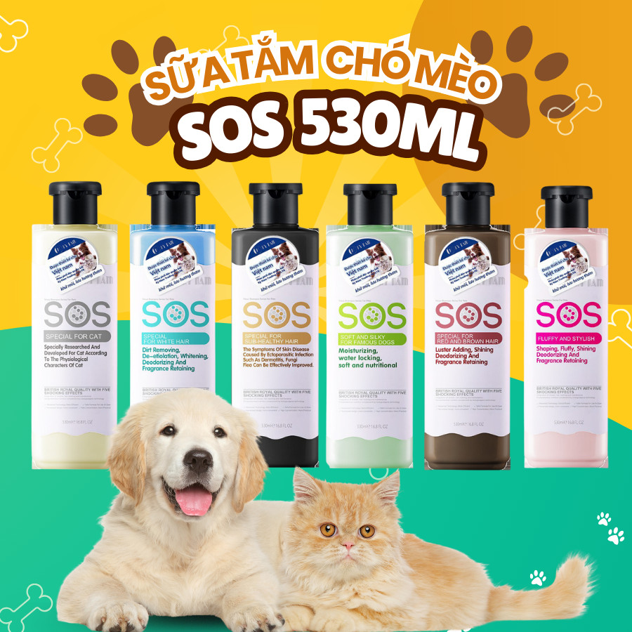 Sữa Tắm Cho Chó Mèo SOS Ngăn Ngừa Ghẻ Nấm Và Làm Mượt Lông Cho Thú Cưng Hương Thơm Dịu Nhẹ 530 ml