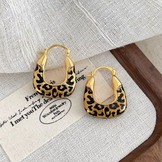 Da Báo In Nhỏ Giọt Glaze Hình Chữ U Bông Tai Nữ Phong Cách Mới Bông Tai Độc Đáo Thiết Kế Niche Khóa Tai