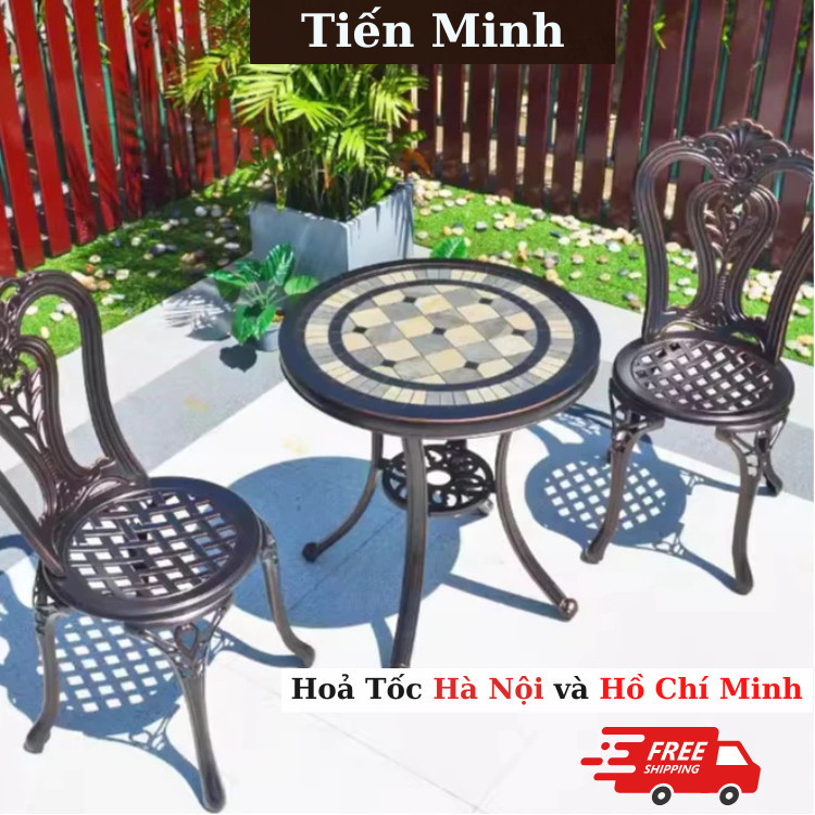 Bộ bàn ghế ban công ngoài trời Nhôm đúc đẹp Bàn ghế sân vườn ngoài trời mặt đá gốm Bộ bàn ghế - TM35