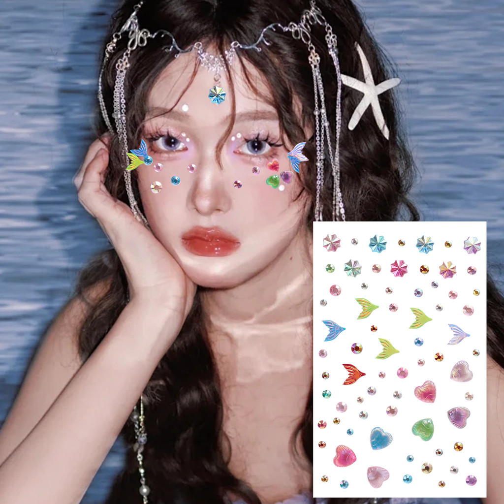 [Fantasy Butterfly Series II] Trang điểm nàng tiên cá 3D Shell Jewel Crystal Tattoo - Phụ nữ trẻ em Nhãn dán kim cương giả mặt tự dính