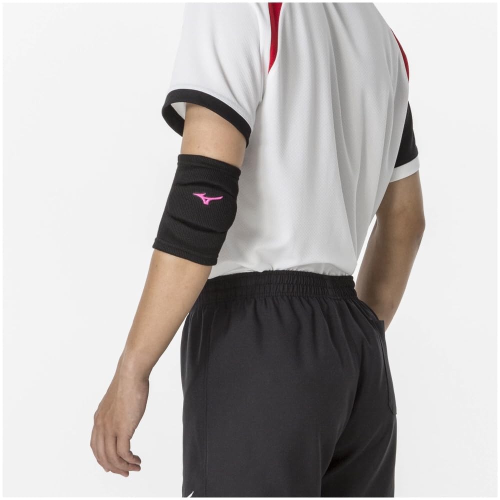 MIZUNO Volleyball Elbow Supporter (Padded, Unisex) V2MYA100 Black x Magenta, 1 Piece (Set of 2) ㅤDirect From Japan