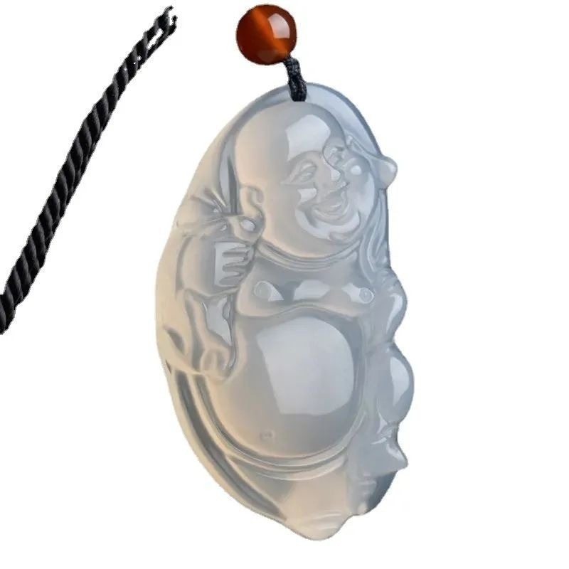 Mã Não Tự Nhiên Băng Trắng Chalcedony Túi Vải Phật Mặt Dây Chuyền Nữ Phong Cách Áo Len Dây Chuyền Mặt Dây Chuyền