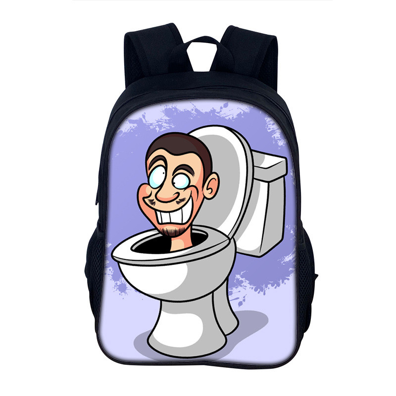 Ba lô chủ đề toilet Skibidi, dung tích lớn, túi đeo vai đôi, hoàn hảo cho sinh viên