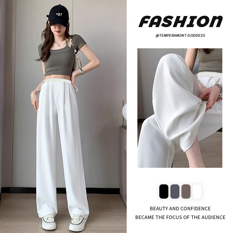 Quần bà bầu mùa hè 2025 Phong cách mỏng Drape Quần thẳng rộng
