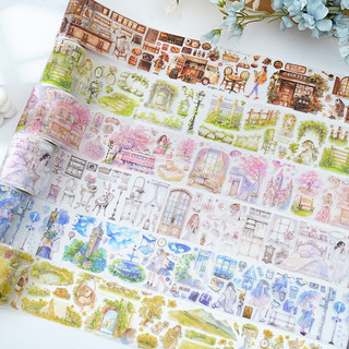 ENWEI 67mm * 2m 1 Cuộn [Dòng thời gian đẹp] Retro Màu nước Handmade Lều Masking Tape PET Washi Tape Scrapbooking Chất liệu Bộ sổ lưu niệm