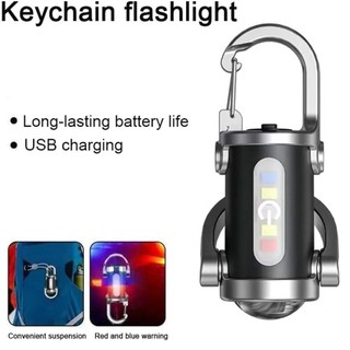 Đèn pin móc khóa FEASTLY LED siêu sáng, sạc lại bằng USB - Đỏ/Xanh, dùng ngoài trời