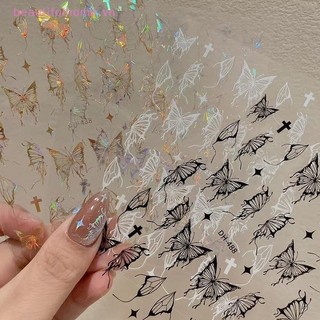 [Beautifulhome] Bạc Đen Trắng 3D Dán Móng Tay Ngôi Sao Kim Loại Dính Chữ Thập Thanh Trượt Bọc Gel Làm Móng Tay Đề Can Ba Lan [Làm Đẹp]