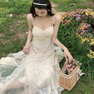 Đầm hai dây tiểu thư cúp ngực dáng dài Vintage tiểu thư sang chảnh thời trang