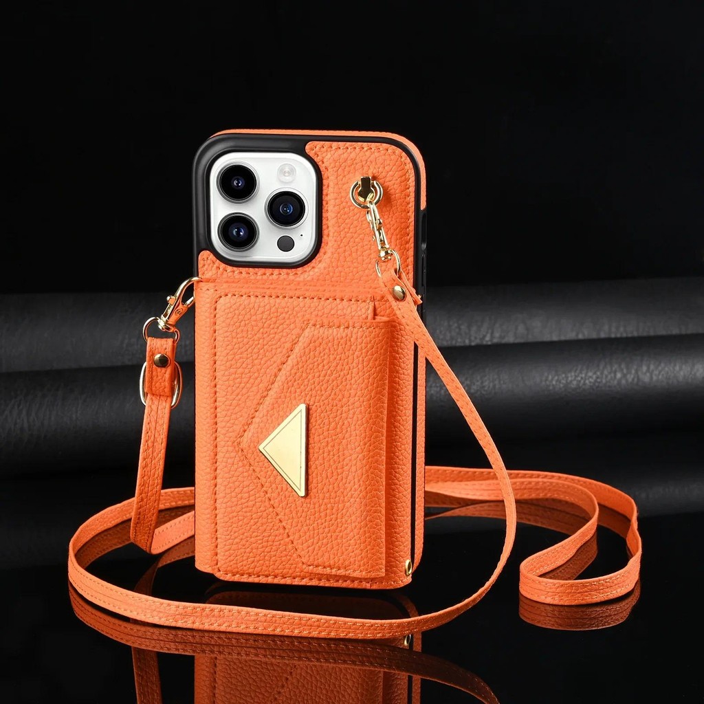 Thiết Kế Đàn Organ Ví Đựng Thẻ Da Cho iPhone 16 Pro Max 17 Air 15 Plus 14 13 12 11 X XS XR 7 8 SE3 Vỏ Điện Thoại Có Dây Đeo Ngang Dài