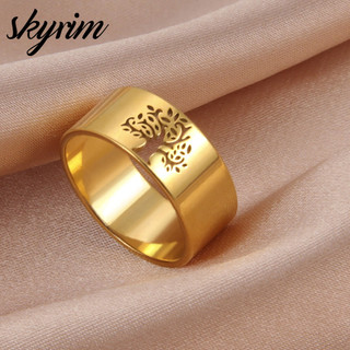 SKYRIM Nam Nữ Nhẫn Thép Không Gỉ Titan Rỗng Thiết Kế Cây Sống Trang Sức Thanh Lịch