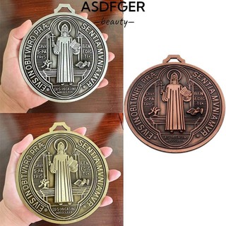 Asdfger Saint Ben Huy Chương, Hợp Kim Kẽm Vintage Đồng Thau Thánh Benedict Tròn, Cực Lớn 5 Inch Trang Trí Nhà Mặt Dây Chuyền Benedict Cross Huy Chương