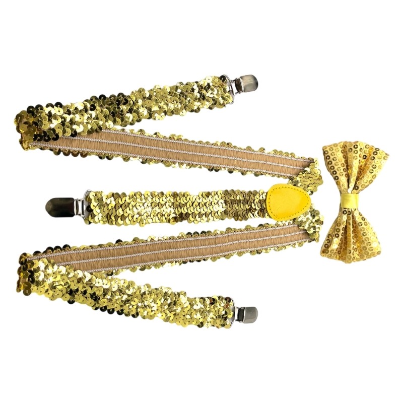 Dasbsug Shining Sequined Suspenders và Neck Bowtie Set dành cho nam giới Nẹp cơ hội trang trọng