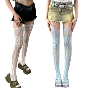GODD Nữ Fishnet Vớ Gothic Họa Tiết Trái Tim Rỗng Treo Quần Quần