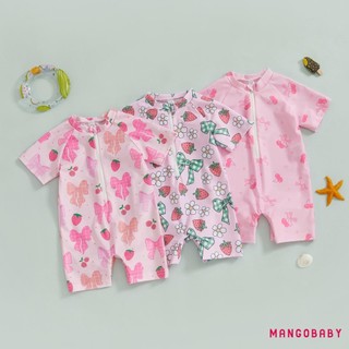 Mg-toddler Girl Rash Guard Đồ bơi anh đào / nơ in dây kéo tay ngắn có khóa kéo lên Bộ đồ tắm