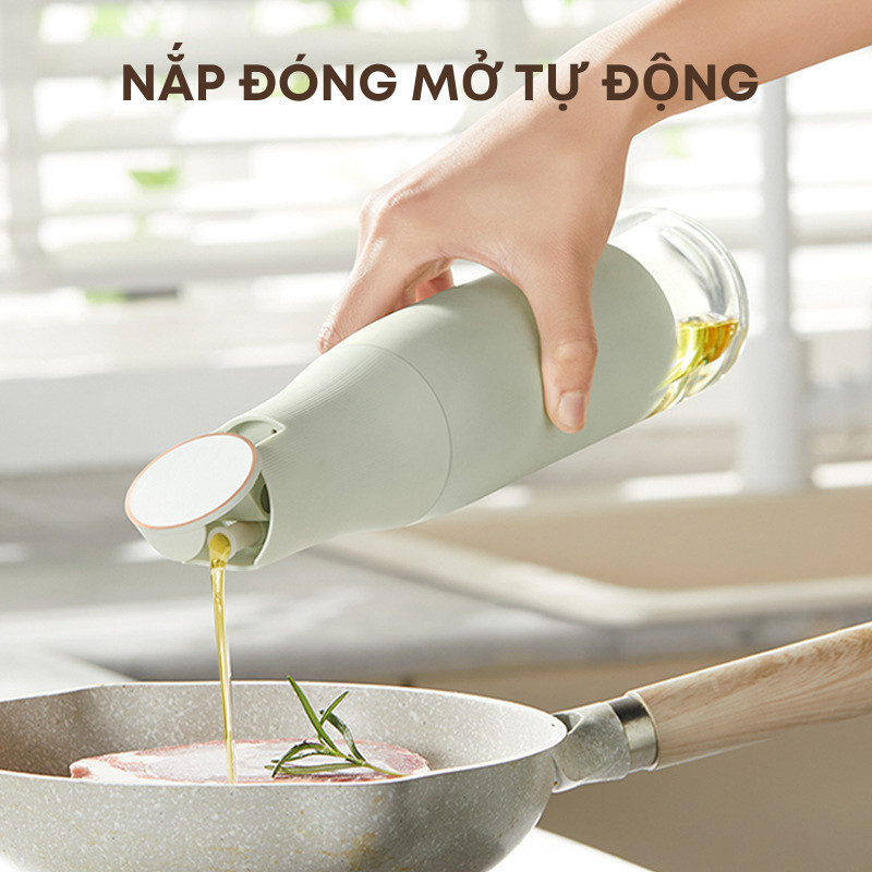 Chai Đựng Dầu Ăn Thủy Tinh KOOBEE Nắp Đóng Mở Tự Động Chống Rò Thông Minh 2 Màu Sang Trọng | 188