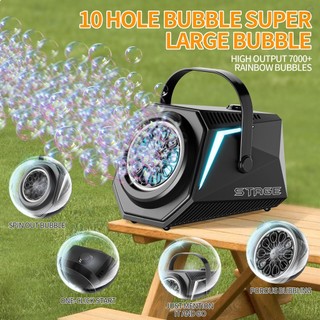 Máy tạo bong bóng 10 lỗ có đèn, di động, dùng cho sinh nhật, đám cưới, ngoài trời, Giáng sinh, một cú nhấp chuột, kèm tay cầm, dùng pin 4*