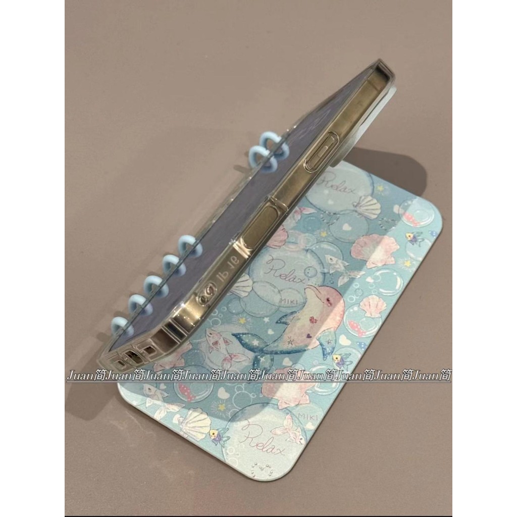 Flip Notebook Card Holder Pink Dolphin 16promax Ốp Điện Thoại iPhone15 Phong Cách Mới 14 Chống Sốc 13 Bao Gồm Tất Cả