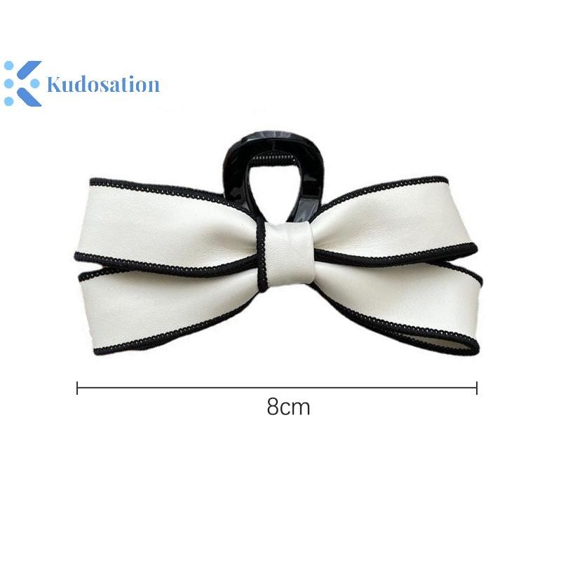 Kudosation Phong Cách Pháp Da Đơn Giản Đen Trắng Sọc Nơ Kẹp Dành Cho Bé Gái Thắt Nút Hợp Thời Trang Kẹp Tóc Đuôi Ngựa Giá Đỡ Móng Vuốt Tóc