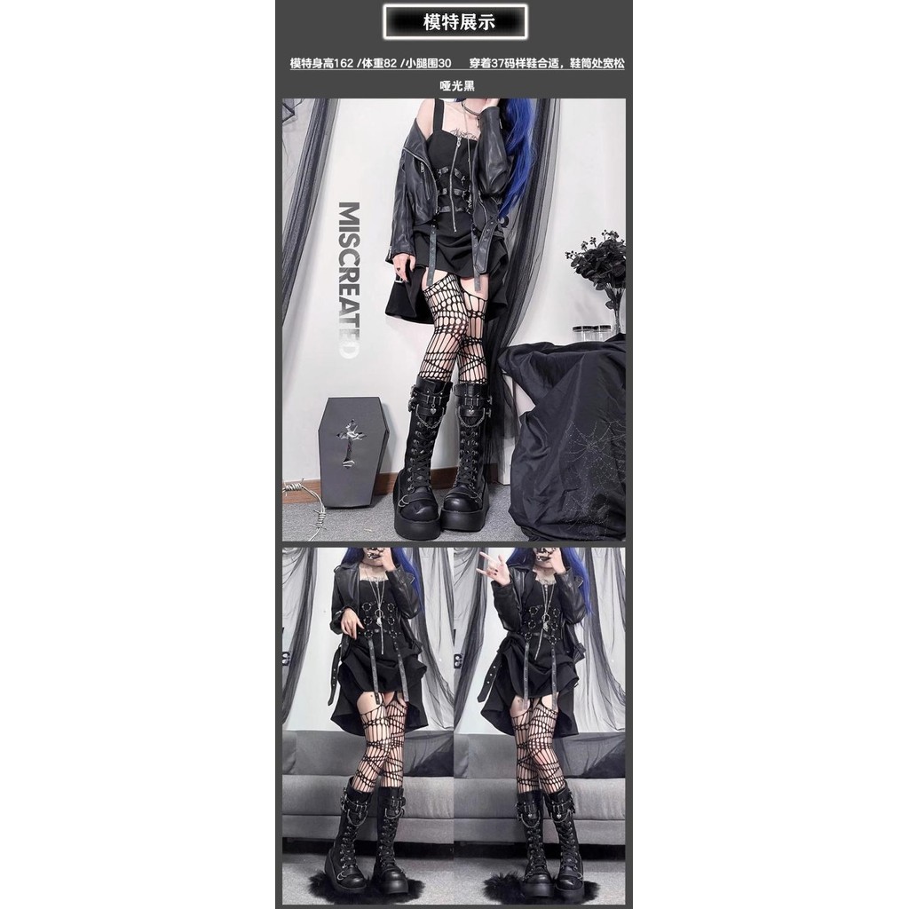 [Thứ Sáu Đen] Mùa Thu Phong Cách Mới Màu Tối Punk Giày Hiệp Sĩ Đế Dày Phù Hợp Với Giày Bông Tai Kẹp Ngón Chân Lớn Giày Bốt Giữa Ống