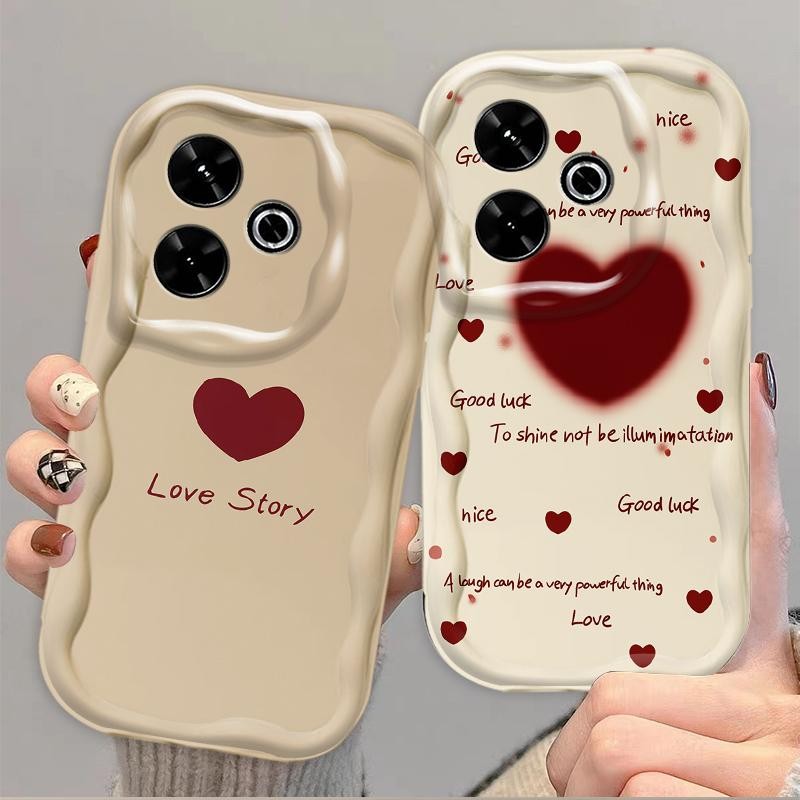 Vỏ Silicon Hoạt Hình Cho Redmi 13 / POCO M6 4G 3D Sóng TPU Mềm Dễ Thương Kem Cặp Đôi Cô Gái Thư Tình Thẩm Mỹ Ốp Điện Thoại Chống Sốc
