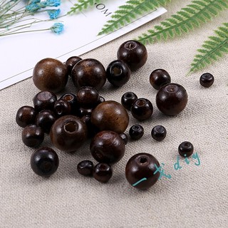 Phụ kiện trang sức DIY Phiên bản Hàn Quốc Hạt gỗ 8 / 10 / 12 / 14 / 16 / 18 / 20 / 25MM Hạt gỗ màu nâu tròn