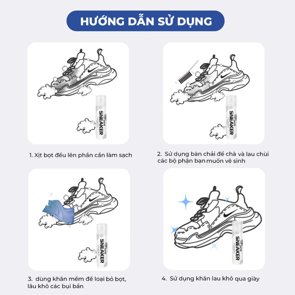 Chai xịt vệ sinh giày Sneaker Geto, Xịt vệ sinh giày xịt làm sạch giày dạng bọt xịt khử mùi hôi giày
