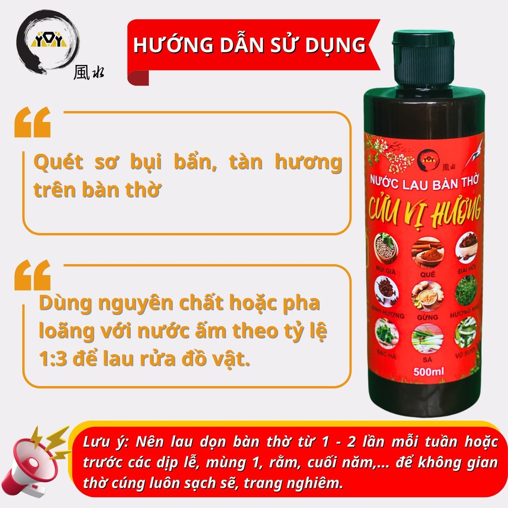 Nước Lau Bàn Thờ Cửu Vị Hương AYOYA 500ml 9 Mùi Hương Thảo Mộc Thanh Tẩy Không Gian Thờ Cúng