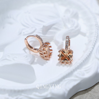 Châu Âu Mỹ ins Phong Cách Mới Vuông Zircon Hoa Hồng Vàng Tai Khóa Nữ