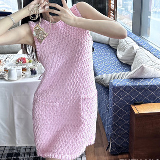[Hồng Ngắn Dệt Kim Rời Ngọt Ngào Mùa Hè Phong Cách Mới Người Nổi Tiếng Tính Khí Áo Váy Móc Màu Đỏ Tuổi