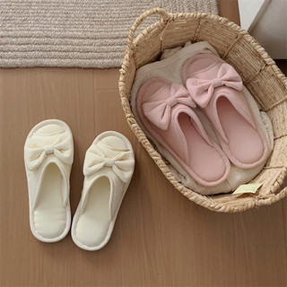 XIXITIAO Dép Nhà Thoải Mái Thời Trang Dễ Thương Nơ Vải Lanh Cotton Bốn Mùa Đa Năng Nữ