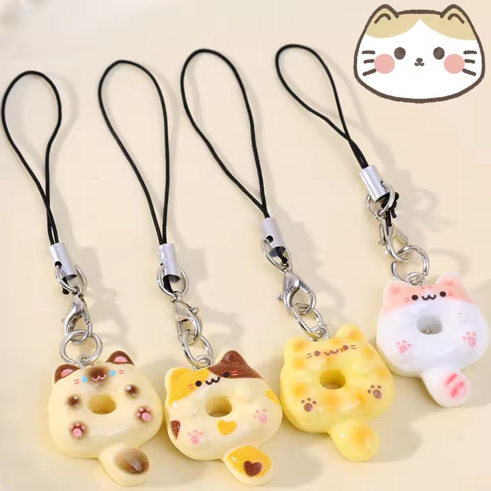 Dây buộc điện thoại hình mèo hoạt hình Mini – Dây đeo móc khóa Kawaii cho túi xách, chìa khóa & di động, Phụ kiện DIY chống thất lạc Y2K dễ thương