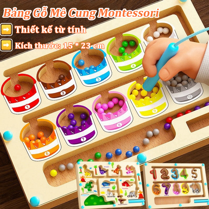 【SKISOPGO】Bảng Gỗ Mê Cung Montessori Nam Châm Giúp Bé Học Số Đếm và Phân Biệt Màu Sắc Mới Mẻ