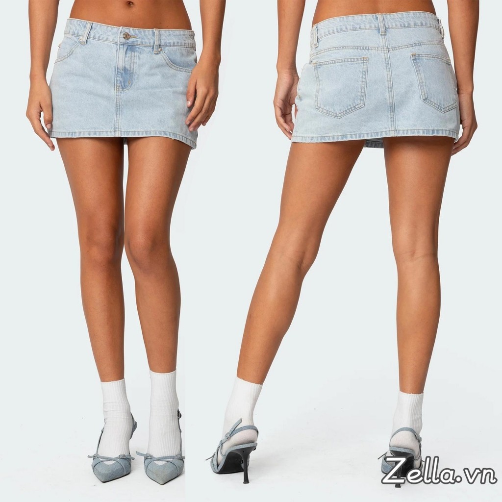 Váy Mini Denim mùa hè dành cho nữ Váy màu trơn thấp để du lịch hàng ngày