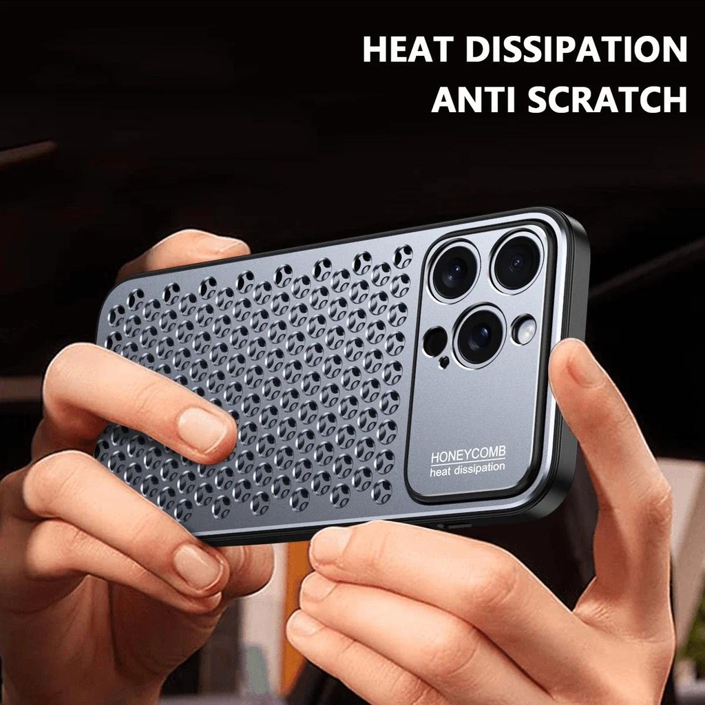 Ốp Điện Thoại Tản Nhiệt Tổ Ong 2 in1 Silicon Kim Loại Sang Trọng Cho iPhone 17 14 13 15 16 Pro Max Bảo Vệ Chống Trầy Xước